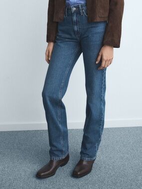 Mango Mid-Rise Straight Leg Jeans in Indigo Blue